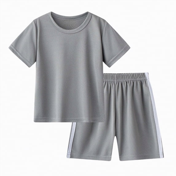 Leey-World Boys Outfit Sets Size 6 Boys 2 Piece Athletic Outfits Short Sleeve Sport T-shirt and Shorts Summer Casual Clothes for 6-12 Years Boys Clothes 3t(Grey,2-3 Years)