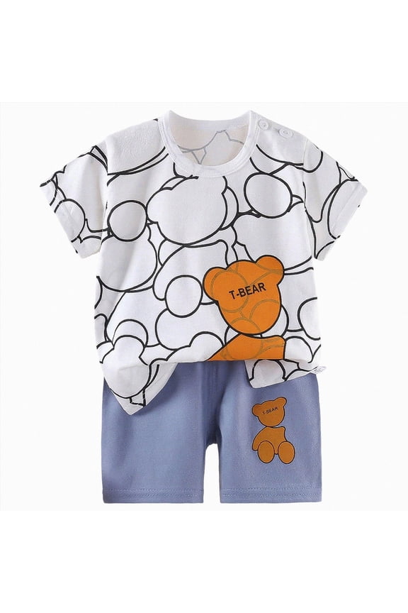 Boys Pajama Shorts Set Cartoon Tee Shorts Breathable Natural Cotton Adjustable Waist Daily Wear for 2t 3t 4t 5t 6t 7t Summer Pjs Kids(5-6 Years,White)