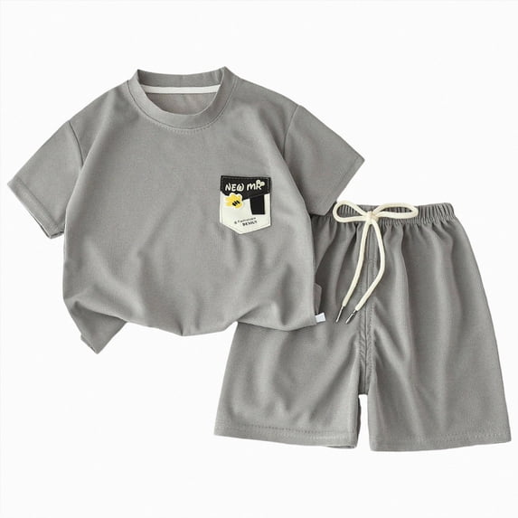 Leey-World Boys Pajama Shorts Set Soft Short Sleeve Tops and Shorts Summer PJs Summer Pajamas Soft Cute Set for 2t 3t 4t 5t 6t 7t Summer Pjs Kids(120,Grey)