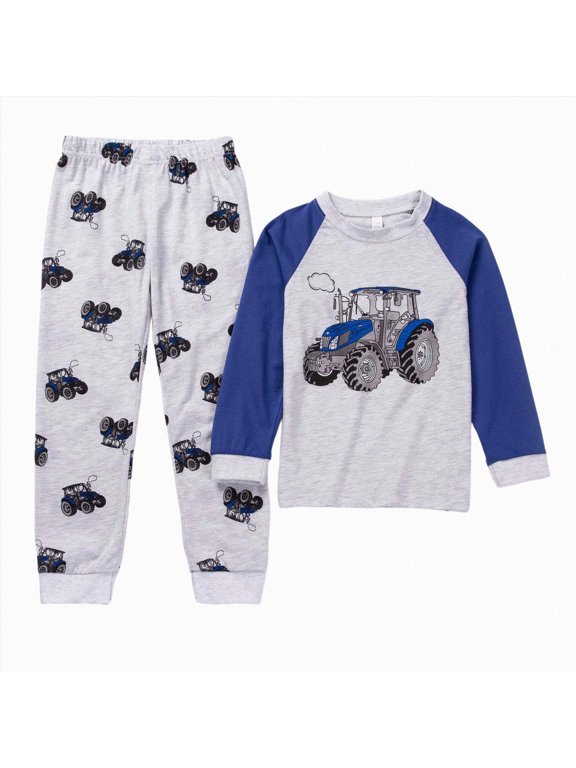 Boys Pajamas Size 7 Loose Fit Toddler Boys Girls Spring Summer Cute Pattern Print 2Pcs Long Sleeve Soft Sleepwear Pants Pajamas Set, Infant Casual Set(Blue,2-3 Years)