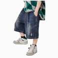 thumbnail image 1 of Leey-World Boys Shorts 5t Boys Baggy Jean Shorts Loose Fit Vintage Wide Leg Jorts Y2K Streetwear Casual Long Denim Shorts(9-10 Years,Blue), 1 of 5