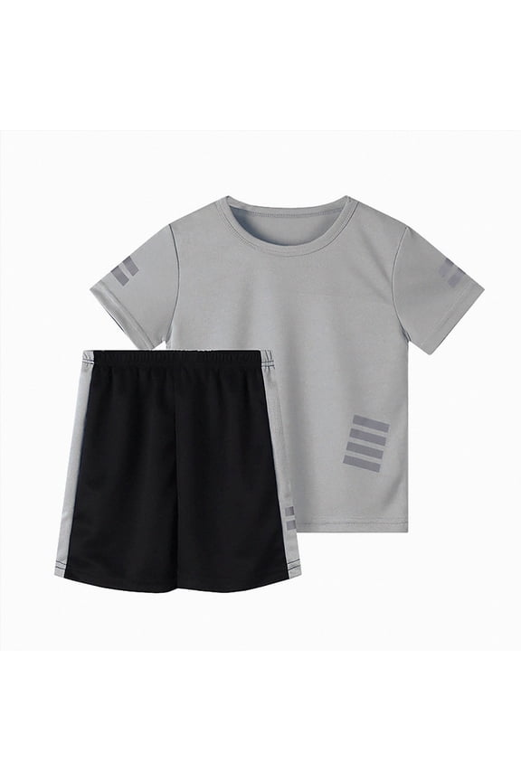Boys Summer Outfits Boys 2 Piece Athletic Outfits Short Sleeve Sport T-shirt and Shorts Summer Casual Clothes for 6-12 Years 3t Boys Summer Outfit Sets(Grey,10-11 Years)
