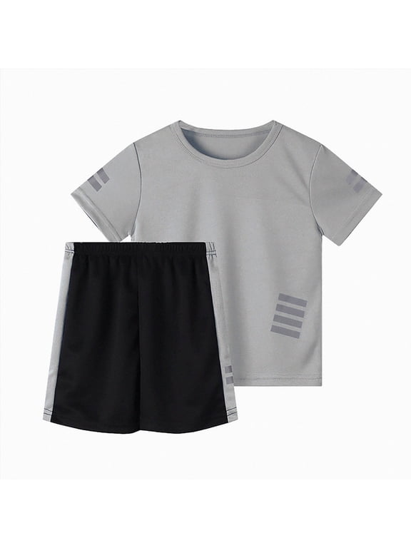 Boys Summer Outfits Boys 2 Piece Athletic Outfits Short Sleeve Sport T-shirt and Shorts Summer Casual Clothes for 6-12 Years Boys 5t Outfit Sets Shorts(Grey,9-10 Years)