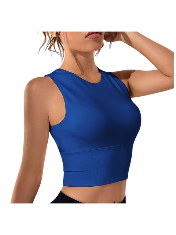 Bras For Women No Underwire High Impact Sports Bras for Women - Scoop Neck Strappy Sports Bra High Support Moulded Cup Workout Bra Blue,S