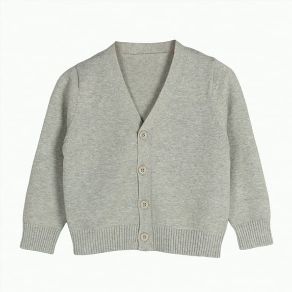 Leey-World Cardigan Sweater Cardigans Sweater Cotton Button Solid Long Sleeve Knit Sweaters(Grey,8-9 Years)