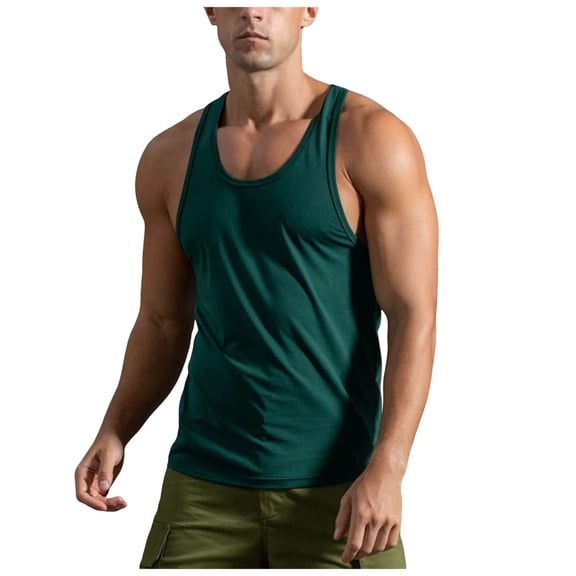 Leey-World Cotton Tank Tops Sleeveless Gym Shirt Men Men's Workout Tank Tops Gym Cut Off Sleeveless T Shirt Muscle Athletic Tank Tops Dark Green,2XL