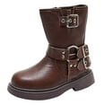 thumbnail image 1 of Leey-World Cow Girl Boots Girl Boots Kids Ankle Boots Warm Side Zipper Low Heel Short Booties Winter Anti-Slip Outdoor Shoes for Little Kids/Big Kids Brown,2, 1 of 9
