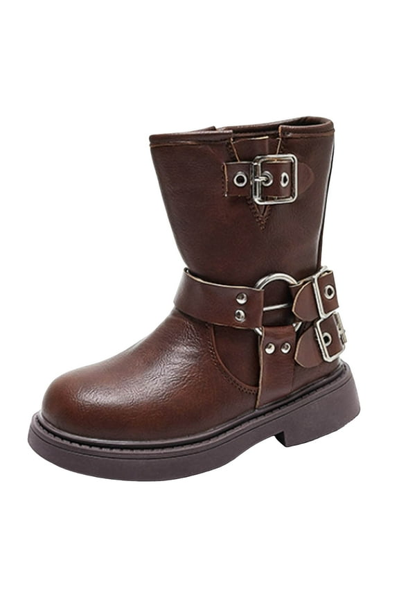 Cow Girl Boots Girl Boots Kids Ankle Boots Warm Side Zipper Low Heel Short Booties Winter Anti-Slip Outdoor Shoes for Little Kids/Big Kids Brown,2