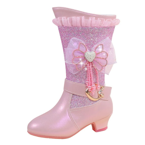 Leey-World Cow Girl Boots Girls Girl Boots Kids Ankle Boots Warm Side Zipper Low Heel Short Booties Winter Anti-Slip Outdoor Shoes for Little Kids/Big Kids Pink,11