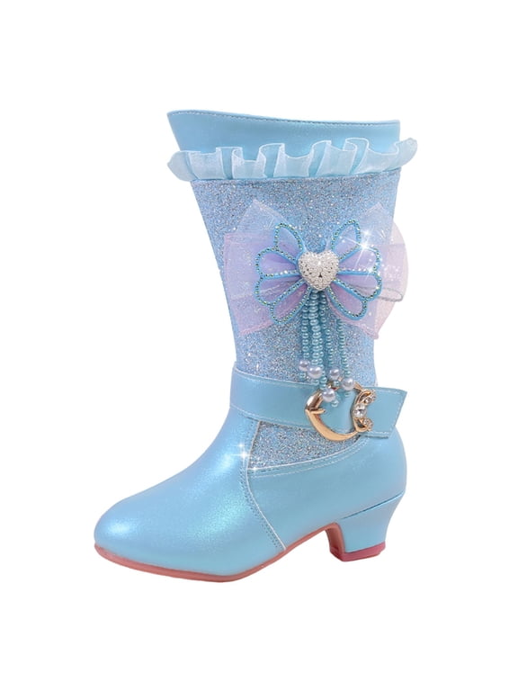 Cowgirl Boots Women Girls Cowboy Boots for Boys Kids Toddler Cowgirl Boots Round Toe Mid Calf Riding Shoes Booties Blue,13