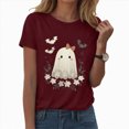 thumbnail image 1 of Leey-World Cute Halloween Shirts for Women Shirt for Women Fashion Print T Shirt Short Sleeve Women Short Sleeve Round Neck Tee T Shirt Printing Loose Top(Wine,2XL), 1 of 5