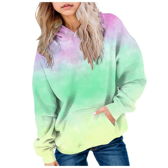 Leey-World Cute Hoodies for Teen Girls Trendy Preppy Hooded Sweatshirts Oversized Long Sleeve Shirts Gradient Clothes for Girls(Light Yellow,11-12 Years)