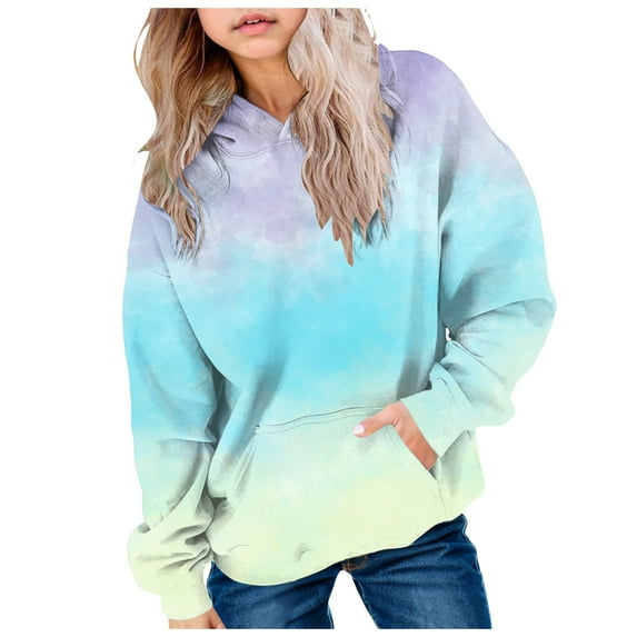 Leey-World Cute Hoodies for Teen Girls Trendy Preppy Hooded Sweatshirts Oversized Long Sleeve Shirts Gradient Clothes for Girls(Sky Blue,5-6 Years)