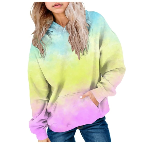 Leey-World Cute Hoodies for Teen Girls Trendy Preppy Hooded Sweatshirts Oversized Long Sleeve Shirts Gradient Clothes for Girls(Yellow,13-14 Years)