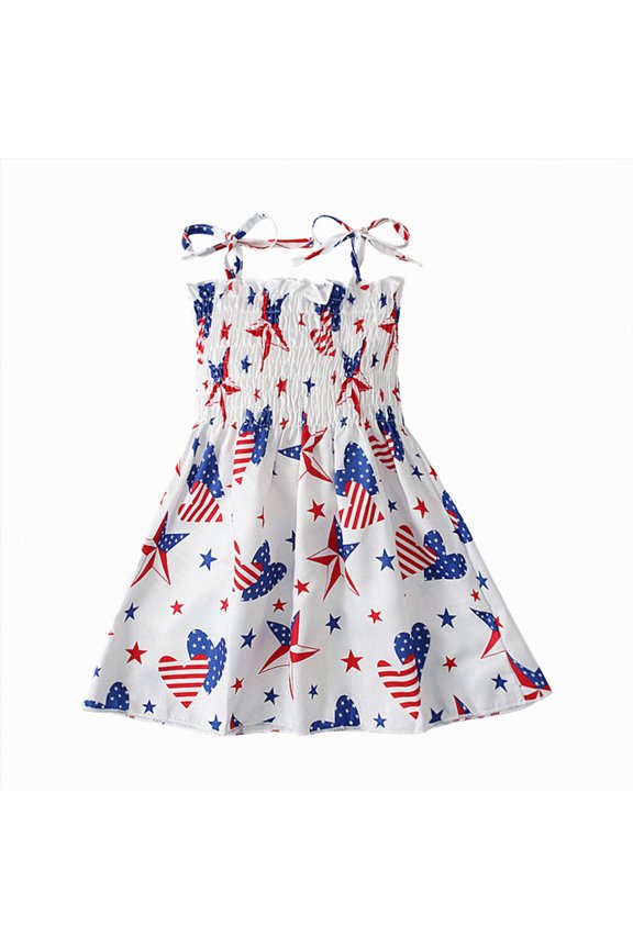 Cutey Toddler Girl 4th of July Dress America Flag Strap Dresses Kids Summer Clothes Backless Stripe Stars Party Dress(White,3-4 Years)