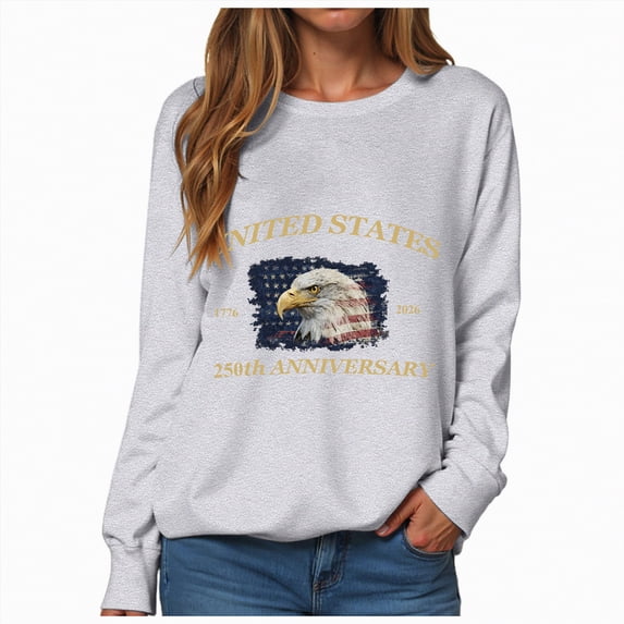 Leey-World Eagle and Flag 250 Years 1776-2026 250th Birthday T-Shirt 4th Of July Shirt(Light Gray,XL)