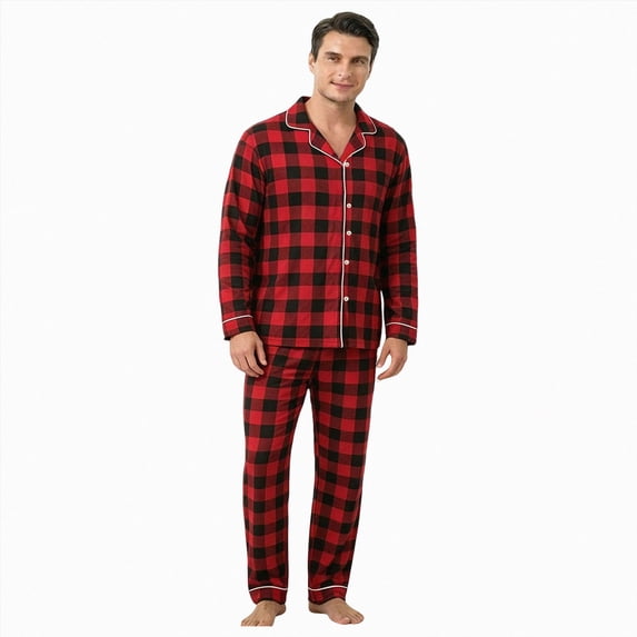 Leey-World Family Christmas Pajamas Matching Sets-Button Down Plaid Long Sleeve Holiday Pjs Sets