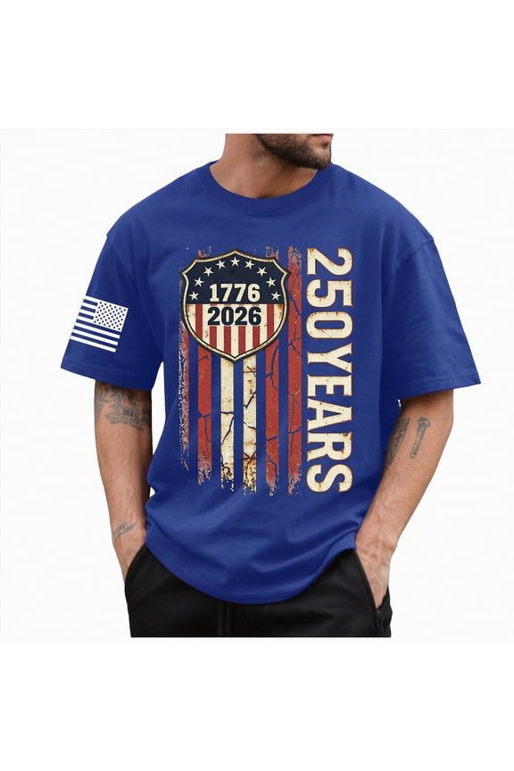 Flag Shirts for Men Retro 1776 American Flag 250th Independence Day Red White Blue Tee(Blue,M)