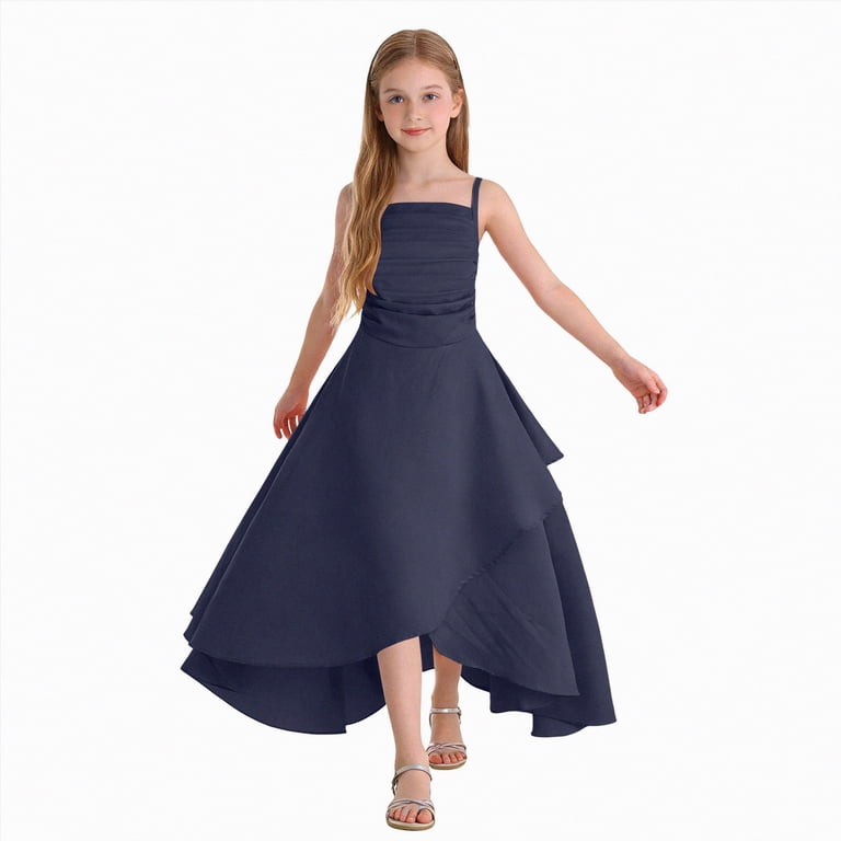 junior bridesmaid beach dresses Leey-World Spaghetti Straps A Line Chiffon Flower Girl Dress Ruffles Girls Formal Dresses 5-14 Years(Dark Green,11-12 Years) Sizes:US 14