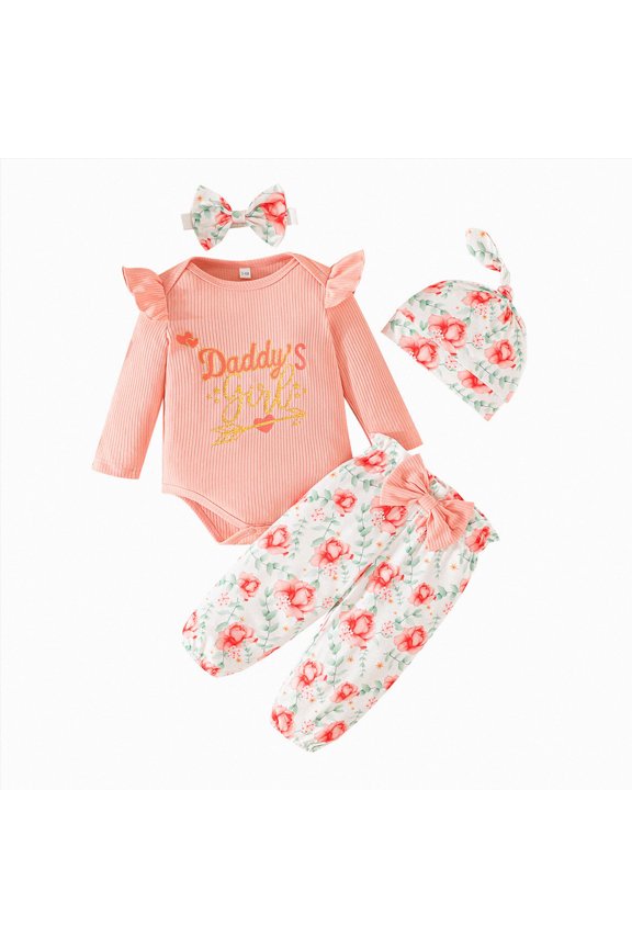 Girl Baby Clothes Baby Girl Clothes Newborn Infant Outfits Cute Summer Clothes Spring Romper Set+Hat+Headband+Hat(Pink,9-12 Months)