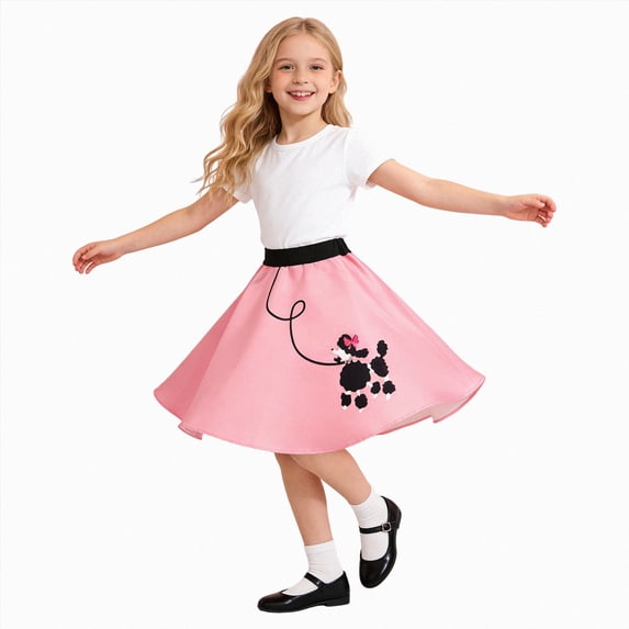 Leey-World Girls 50s Poodle Dress with Polka-Dot Printed Scarf for Kids Halloween Clothes