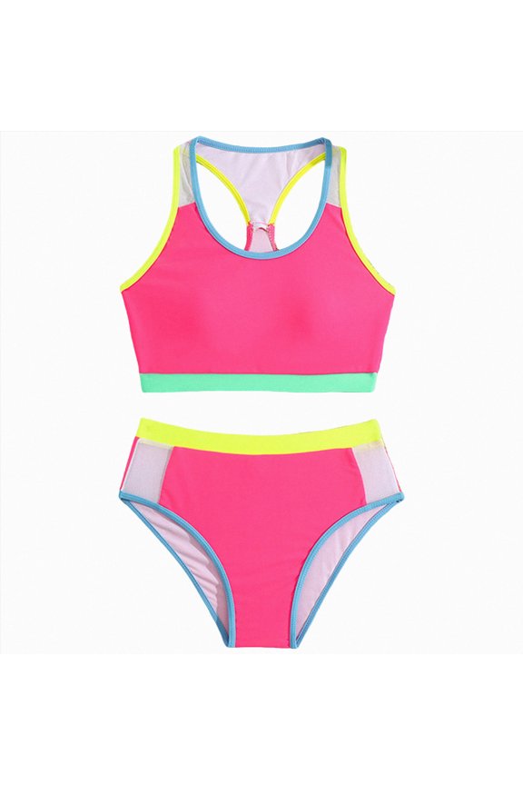 Girls Adjustable Bikini Long Sleeve Rash Guard and Bikini Bottom Two Piece Swimsuit Set Girls(Hot Pink,8-9 Years)