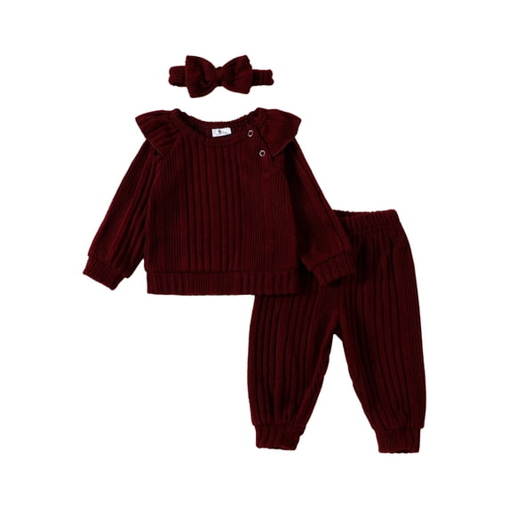 Leey-World Girls Baby Clothes Newborn Girl Fall Outfits 2Pcs Baby Girl Clothes Set Solid Color Crew Neck Long Sleeve Sweatshirts Long Pants(Wine,12-18 Months)