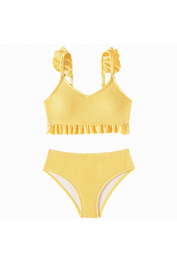 Girls Bikini Swimsuit Girls Solid South Beach Bikini Top and Bottoms Swim Set, 2-Piece(Yellow,5-6 Years)