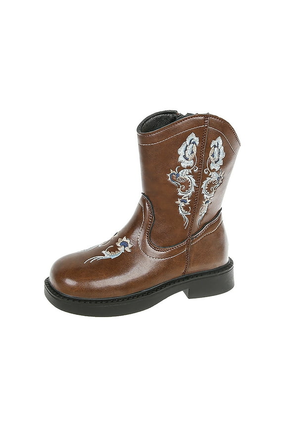 Girls Cowboy Boots for Boys Kids Toddler Cowgirl Boots Round Toe Mid Calf Riding Shoes Booties Toddler Cowgirl Boots Brown,1