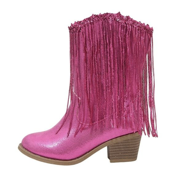 Leey-World Girls Cowgirl Boots Kids Cowboy Boots Square Toe Girls Western Boots for Toddler/Little Kid/Big Kid Cowgirl Boots for Girls Hot Pink,1.5