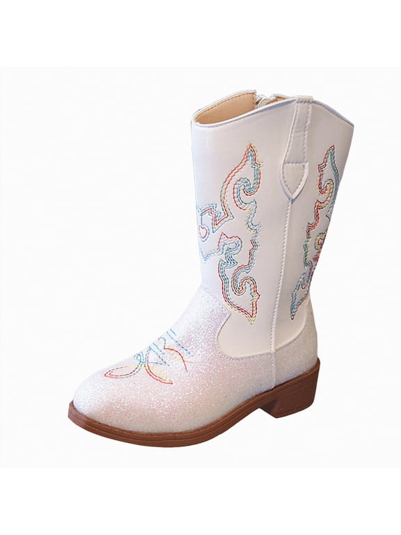 Girls Cowgirl Boots Toddler Girls Cowboy Boots - Cowgirl Western Boot for Kids Mid Calf Riding Shoes Little Kid/Big Kid(White,3.5)