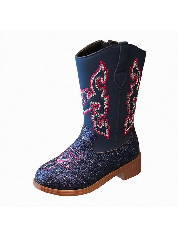 Girls Knee High Fashion Riding Boots for Toddler/Little Kid/Big Kid Wide Calf Cowgirl Boots(Blue,2)