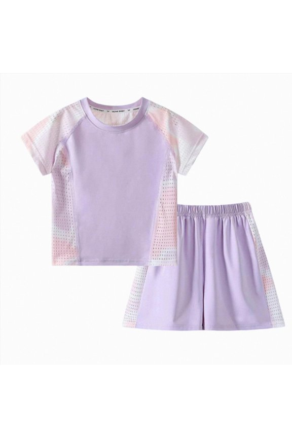 Girls Outfit Sets Girls Short Sleeve Raglan Tee and Drawstring Pocket Shorts Summer Activewear Set 2 Piece Outfit(Purple,7-8 Years)