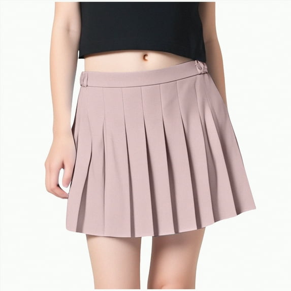 Leey-World Girls Pleated Skirt Casual Mini High Waist Tennis Skirt Stretchy Flared Skater Skirt for Girls(Pink,8-9 Years)