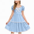 thumbnail image 1 of Leey-World Girls Summer Dress Flutter RIC Rac Tiered Short Sleeve Square Neck Casual Midi Dresses(Light Blue,10-11 Years), 1 of 4