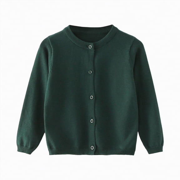 Leey-World Girls' Sweaters Girls Crewneck Cardigan Long Sleeve Children Button Cotton Sweater Uniform Sweaters for Little Girls(Dark Green,6-7 Years)