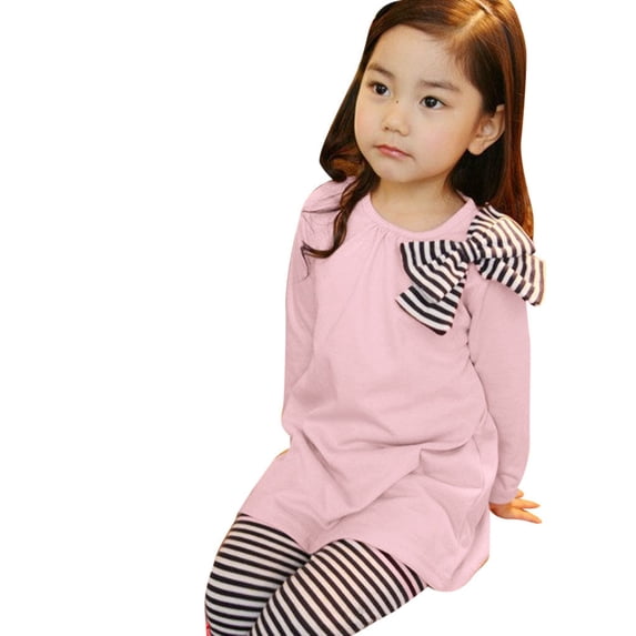 Leey-World Going Home Outfit Baby Girl Two Piece Outfits Girls Little Girls Clothes 2 Piece Outfit Kids Long Sleeve T Shirt Pant Set Cute Fall Winter Outfits for Girl(Pink,3-4 Years)