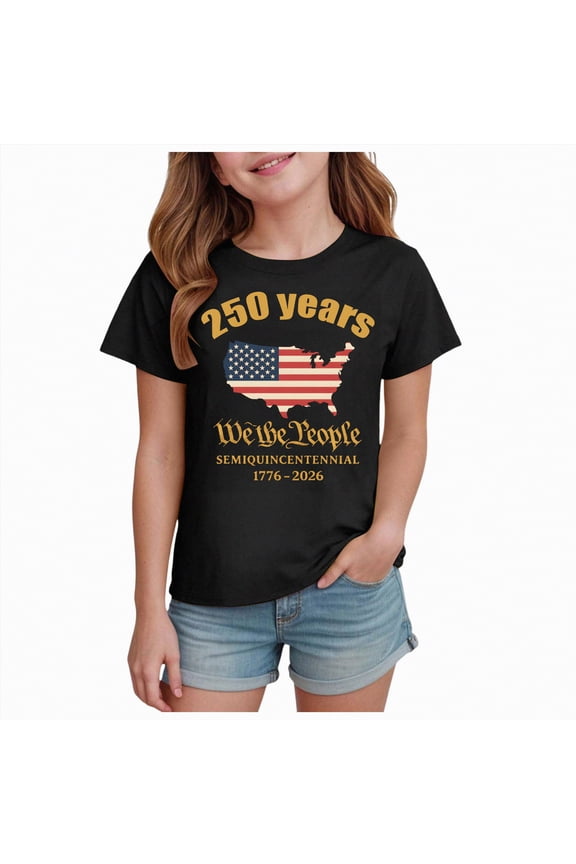 Graphic Tees for Boys Girls Kids 7-14Y, Summer Short Sleeve 4th of July T Shirt Memorial Day Shirts for Girl(Black,11-12 Years)