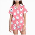 thumbnail image 1 of Leey-World Halloween Pajamas Girls Pajama Set Halloween Pumpkin Ghost Halloween Print Satin Soft 2 Piece Pajamas Set, 1 of 5
