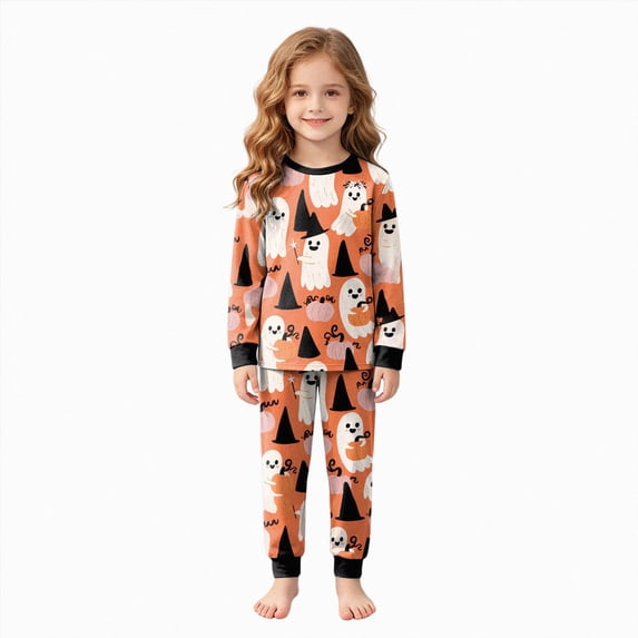 Leey-World Halloween Pajamas Girls Toddler Soft Comfy Round Neck Sleepwear 2Pcs Pjs Long Sleeve Warm Long Pajamas