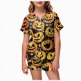 thumbnail image 1 of Leey-World Halloween Pjs Kids Girls Halloween Button Down sleepwear Short Sleeve With Shorts 2PCS pajama Sets Casual Lapel loungewear Pjs for Girls 2T 3T 4T 5T 6T 7T 8T, 1 of 5