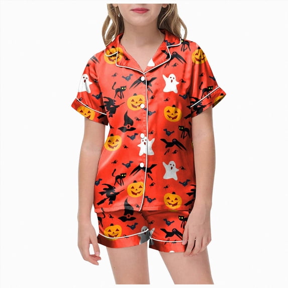 Leey-World Halloween Pjs Toddler Girl Girls Pajama Set With Cute Print Home Short Sleeve Shorts Pajama Set
