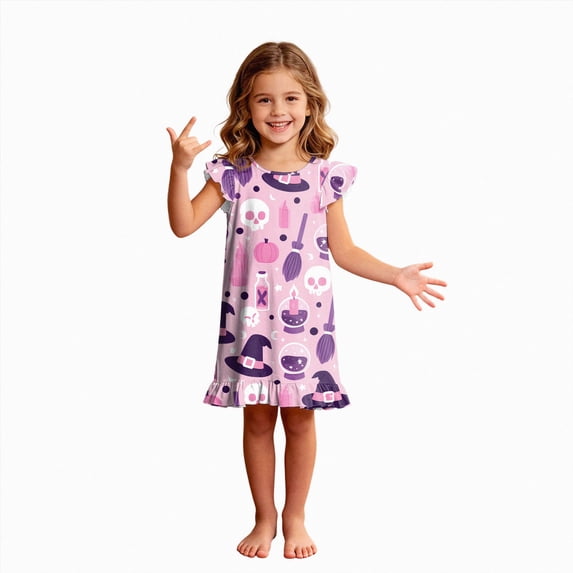 Leey-World Halloween Pjs Toddler Girls Nightgowns Toddler Princess Soft Halloween Print Pajamas Sleep Dress for Kids