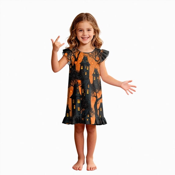 Leey-World Halloween Pjs Toddler Girls Nightgowns Toddler Princess Soft Halloween Print Pajamas Sleep Dress for Kids