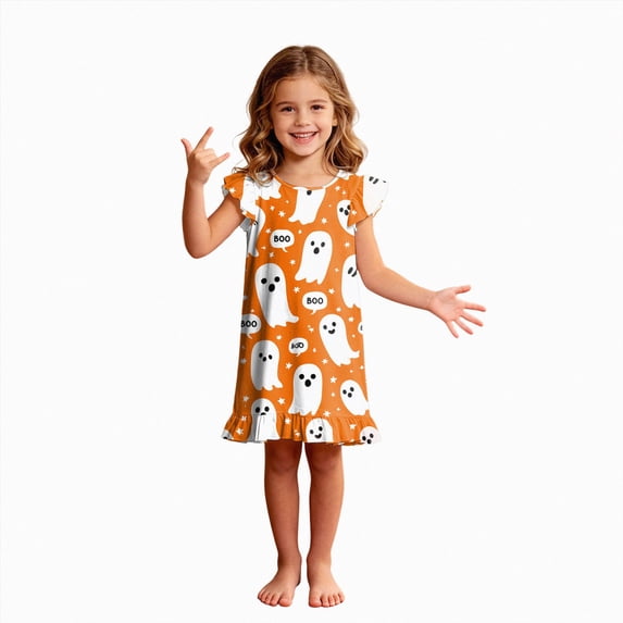 Leey-World Halloween Pjs Toddler Girls Nightgowns Toddler Princess Soft Halloween Print Pajamas Sleep Dress for Kids