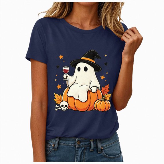 Leey-World Halloween Shirt Women Halloween Shirts Women Pumpkin/Ghost Print Shirt Gifts Short Sleeve Tee Top