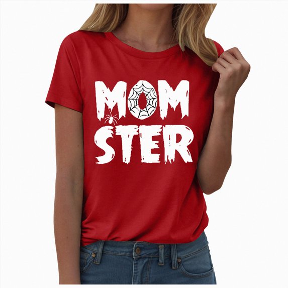 Leey-World Halloween Shirt for Women Funny Momster Halloween Mom Costume Family Matching T-Shirt(Red,L)