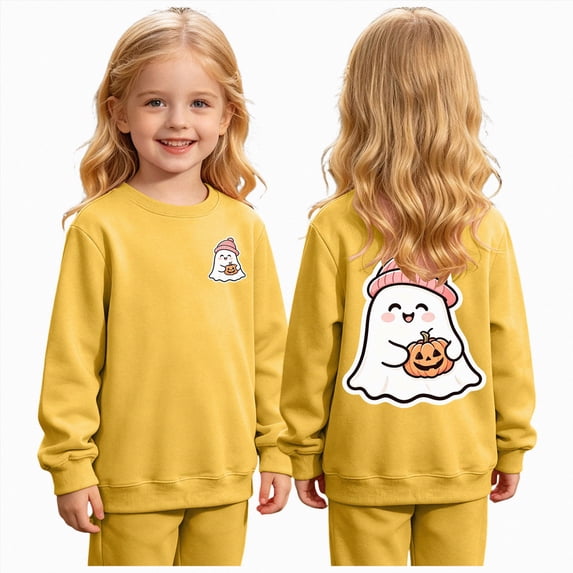 Leey-World Halloween Sweatshirt For Girls Ghost Cute Crewneck Kids Tops Girls Halloween Shirt Long Sleeve Festival Pullover Sweatshirt