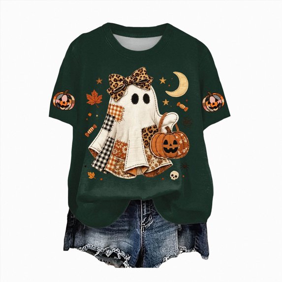 Leey-World Halloween T-Shirts for Women Fashion Printed Crew Neck Short Sleeve T Shirt Halloween Printed T Shirt Top