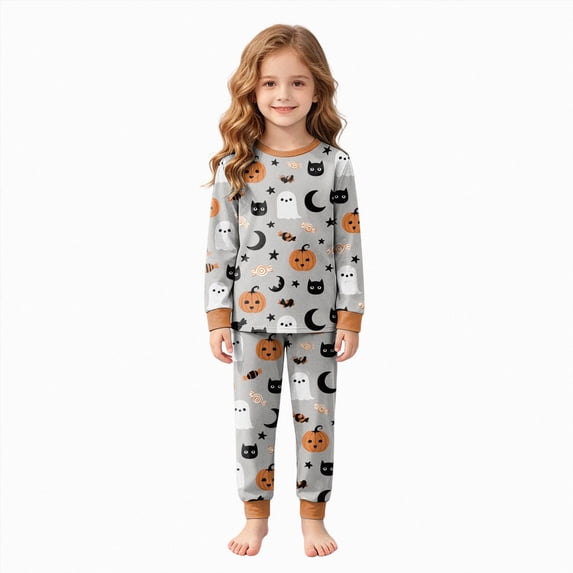 Leey-World Halloween Toddler Pajamas Kids Long Sleeve Pajamas Girls Little Boys Pajamas for Toddler Clothes Set Sleepwear Long Sleeve Cotton 2 Piece Kids Pjs